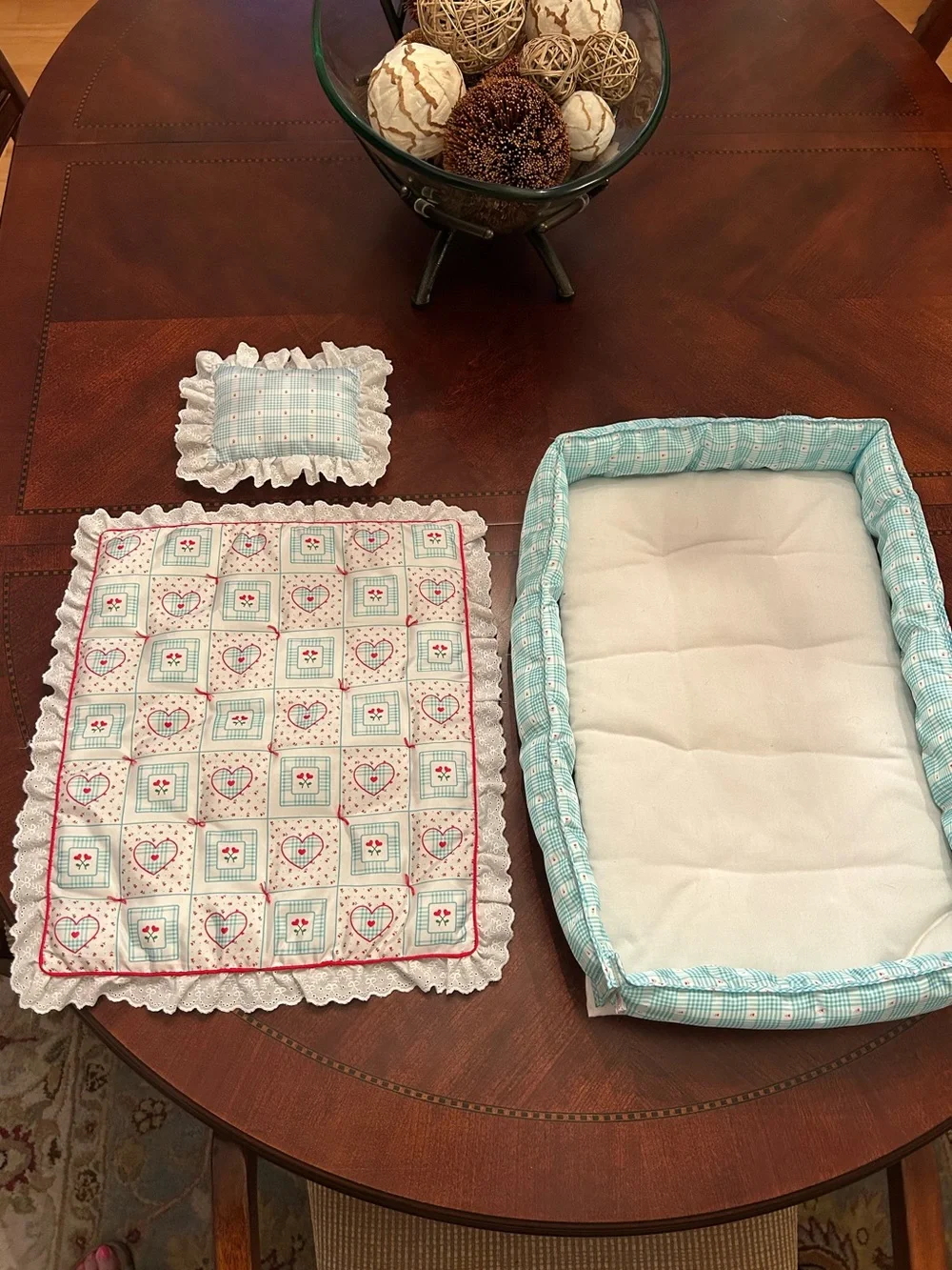 Like New American Girl Bitty Baby Plaid Quilted Bedding Set🩵🌹🩷